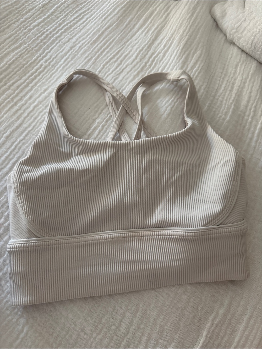 lululemon athletica Ribbed Cross-Back Sports Bra — Cream